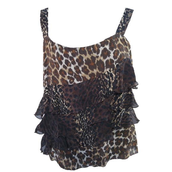 Express Tops - Express Cheetah Ruffle Silk Tank Top Sz M